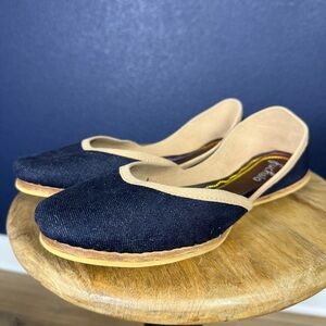 Fuchsia "Denim" Blue and Tan Flats, NIB, Size 10 WIDE